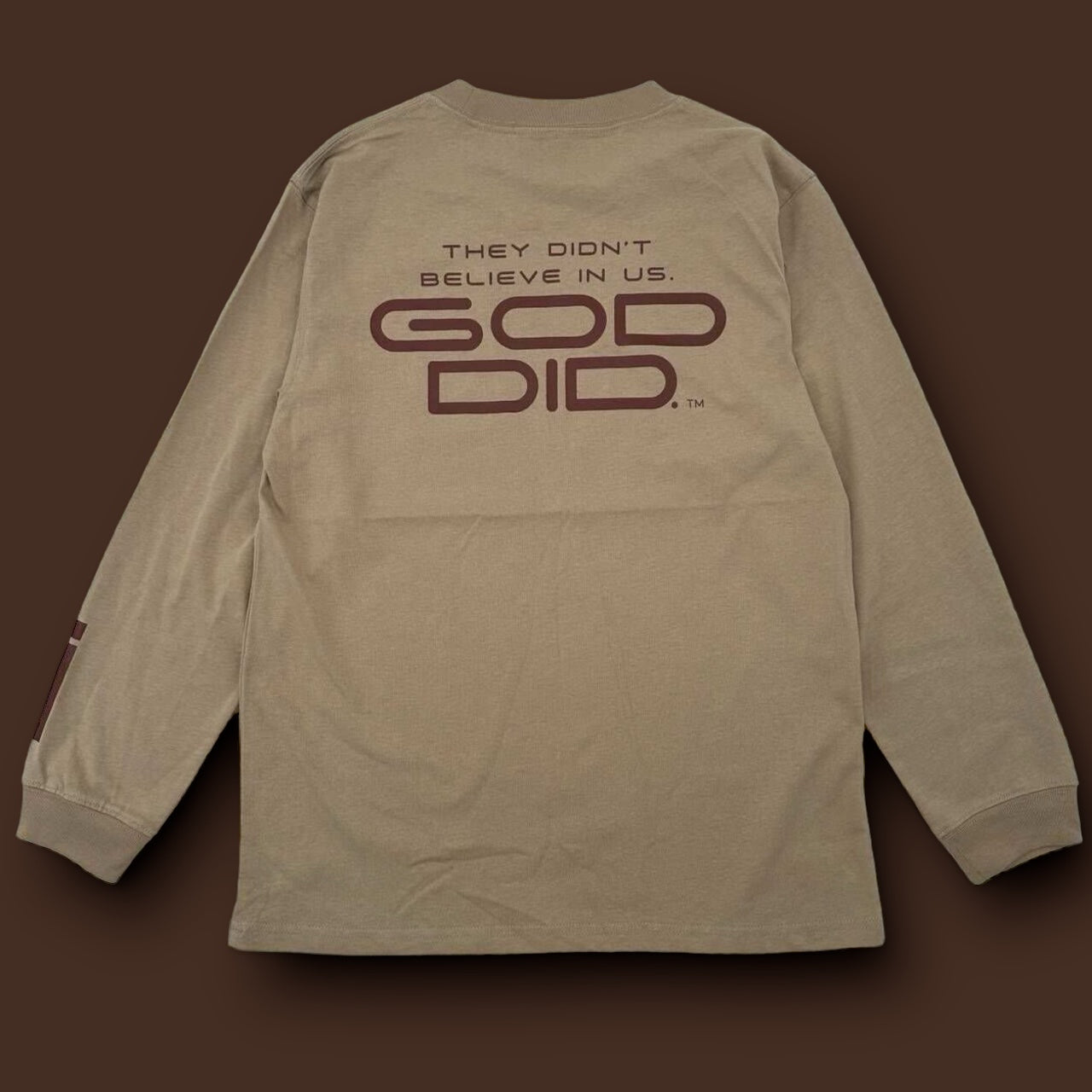 God did. Long sleeve Tan